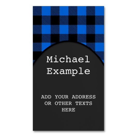 Lumberjackスタイル – ブルーファブリック+アイディア マグネット名刺 (正面縦)