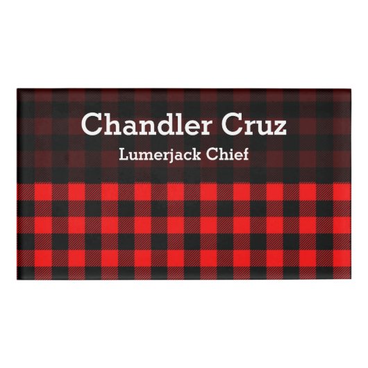 Lumberjackスタイル – 赤い生地+アイディア 名札 (正面)