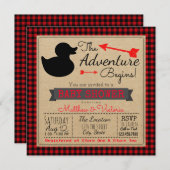 LumberjackバッファロープレイドボーイズDuck赤ちゃんシャワー 招待状 (正面/裏面)