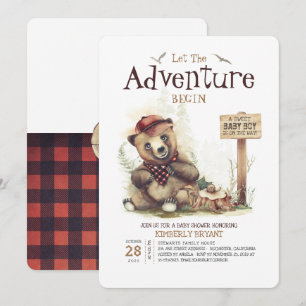 Lumberjackベビーシャワーウッドランドリトルクマかわいい子 招待状
