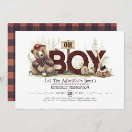 Lumberjackベビーシャワーウッドランドリトルクマかわいい子 招待状