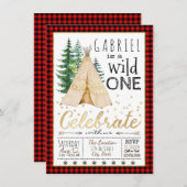 Lumberjackワイルドワンエスピー誕生日パーティー 招待状 (正面/裏面)