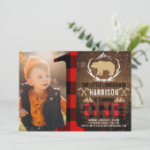 Lumberjack最初の誕生日ウッドプレイド写真 招待状 (スタンド正面)