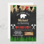 Lumberjack男の子3番目の誕生日の招待。 招待状 (正面/裏面)