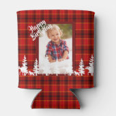 Lumberjack誕生日フォトレッドプレイドパターン 缶クーラー (裏面)