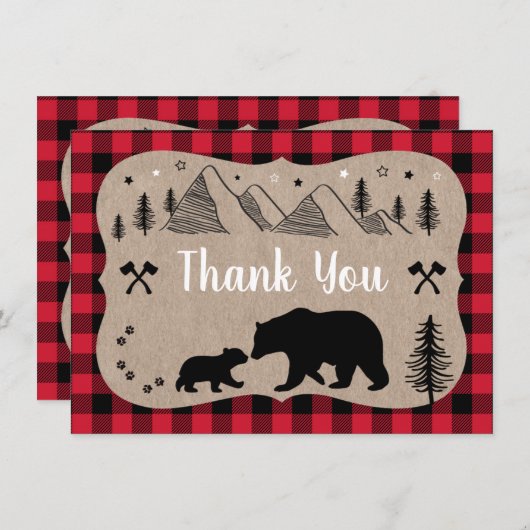 Lumberjack赤ちゃんシャワー荒野ベアーサンキュー サンキューカード (正面/裏面)