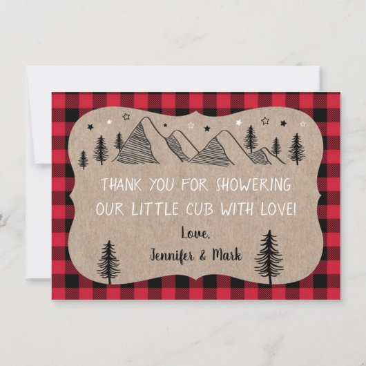 Lumberjack赤ちゃんシャワー荒野ベアーサンキュー サンキューカード (裏面)