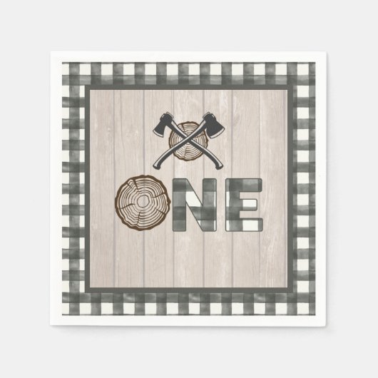 Lumberjack 1st誕生日ナプキン – 軸ホワイトONE スタンダードカクテルナプキン (正面)