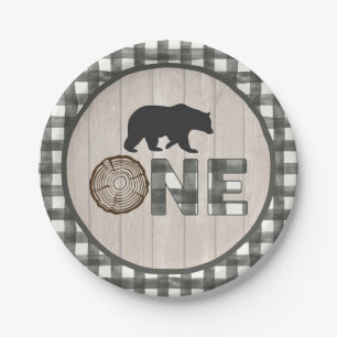 Lumberjack 1st誕生日紙プレート- Bear ONE WH ペーパープレート