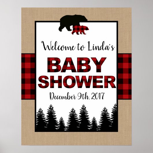Lumberjack Baby Shower Welcome Sign Poster ポスター (正面)