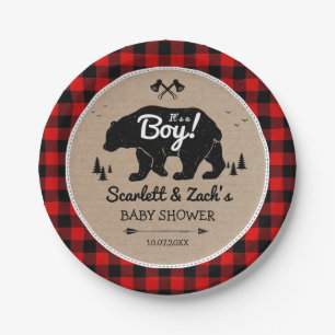 『Lumberjack Bear 素朴 Boy Baby Shawer』 ペーパープレート