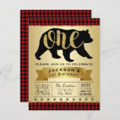 Lumberjack Bear 1st誕生日パーティの招待状 招待状 (正面/裏面)