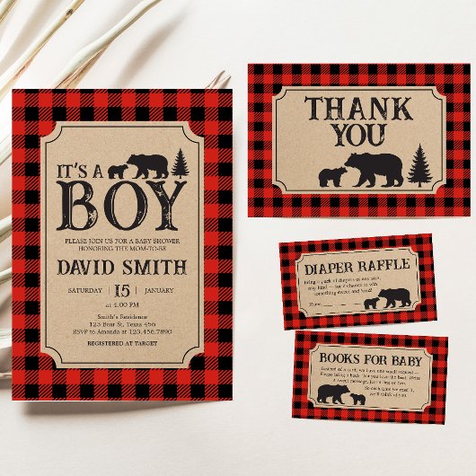 Lumberjack Bear Baby Shower  招待状