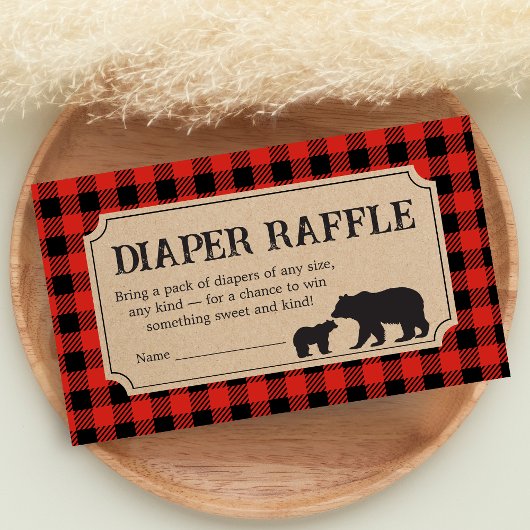Lumberjack Bear Baby Shower Diaper Raffle エンクロージャーカード