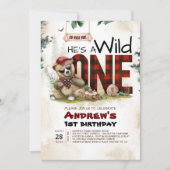Lumberjack Bear First Birthday Party招待 招待状 (正面)