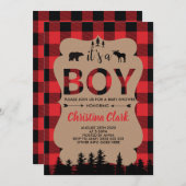 Lumberjack Bear Flannel Boy Baby Shower 招待状 (正面/裏面)