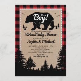 Lumberjack Bear Long Distanceバーチャル赤ちゃんシャワー 招待状