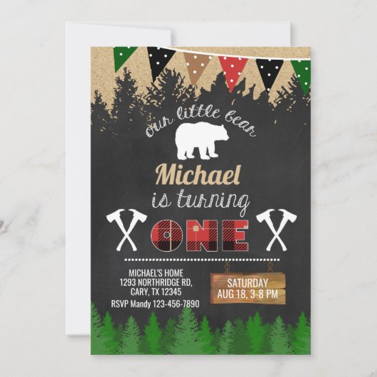Lumberjack boy 1st誕生日の招待。 招待状 (正面)