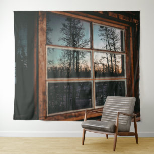 Lumberjack Cabin Window// Grainy Sunset タペストリー