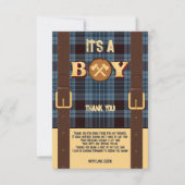 Lumberjack Flannel赤ちゃん素朴シャワーの男の子だ サンキューカード (正面)