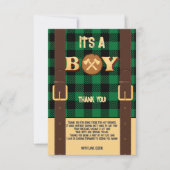 Lumberjack Flannel赤ちゃん素朴シャワーの男の子だ サンキューカード (正面)