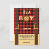 Lumberjack Flannel赤ちゃん素朴シャワーの男の子だ サンキューカード (正面)