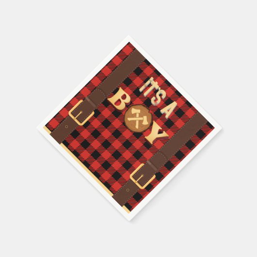 Lumberjack Flannel赤ちゃん素朴シャワーの男の子だ スタンダードカクテルナプキン (角)