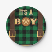 Lumberjack Flannel赤ちゃん素朴シャワーの男の子だ ペーパープレート (正面)