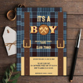 Lumberjack Flannel赤ちゃん素朴シャワーの男の子だ 招待状