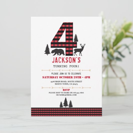 Lumberjack Flannel 4th 4 Birthday Party Invitation 招待状 (スタンド正面)