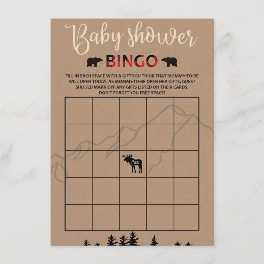 Lumberjack Flannel Baby Shower Bingo Game Card エンクロージャーカード (正面)