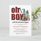 Lumberjack Flannel Bear Boy Baby Shower 招待状 (スタンド正面)