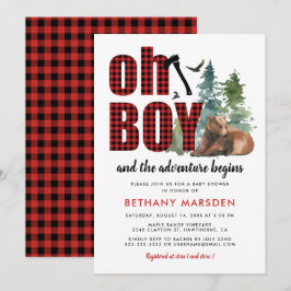 Lumberjack Flannel Bear Boy Baby Shower 招待状