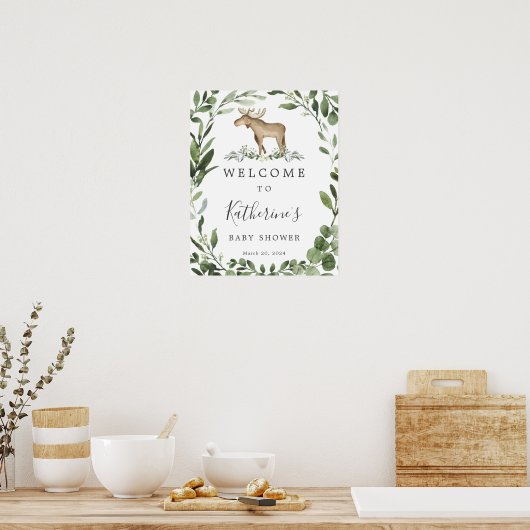 Lumberjack Moose赤ちゃんシャワー歓迎サイン ポスター (キッチン)