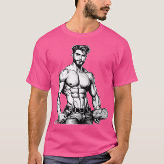 Lumberjack Muscle Power LGBTQ ゲイ プライド カラー デザイン Tシャツ