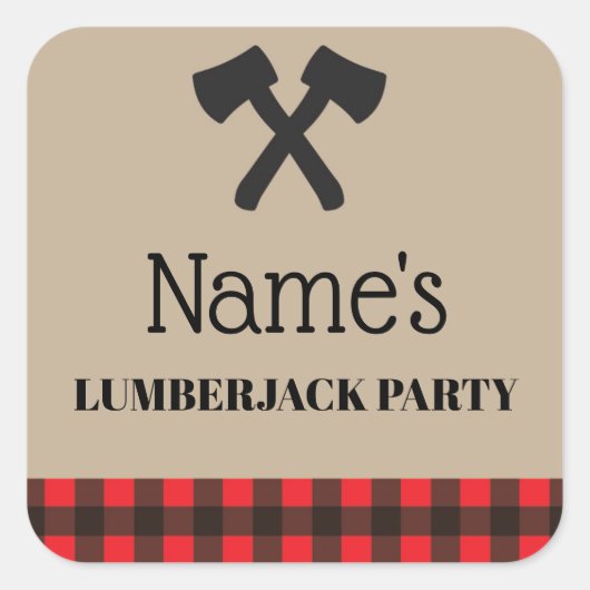 Lumberjack Plaid赤ラベル誕生日パーティステッカー スクエアシール (正面)