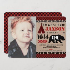 Lumberjack wild one 1歳の誕生日の男の子の写真 招待状