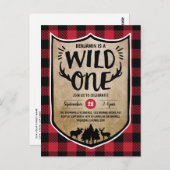 Lumberjack Wild One Boysの1番目の誕生日パーティー ポストカード (正面/裏面)