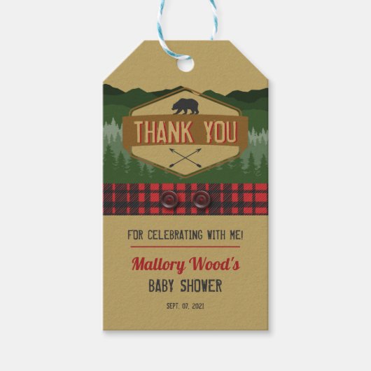 Lumberjack Woodland素朴 Baby Showerメッセージカード ギフトタグ (正面)