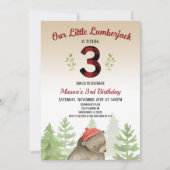 Lumberjack Woodland Forest Bear誕生日パーティー 招待状 (正面)