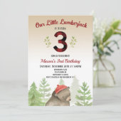 Lumberjack Woodland Forest Bear誕生日パーティー 招待状 (スタンド正面)