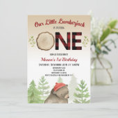 Lumberjack Woodland Forest Bear 1st誕生日パーティー 招待状 (スタンド正面)