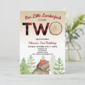 Lumberjack Woodland Forest Bear 2nd Birthdayパーティー 招待状 (スタンド正面)