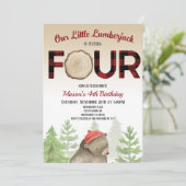Lumberjack Woodland Forest Bear 4th Birthdayパーティー 招待状 (スタンド正面)