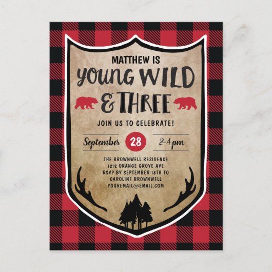 Lumberjack Young Wild and Three Birthday Party ポストカード (正面)