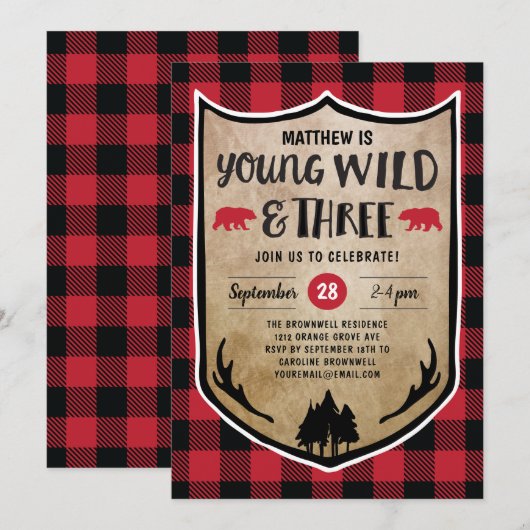 Lumberjack Young Wild and Three Birthday Party 招待状 (正面/裏面)