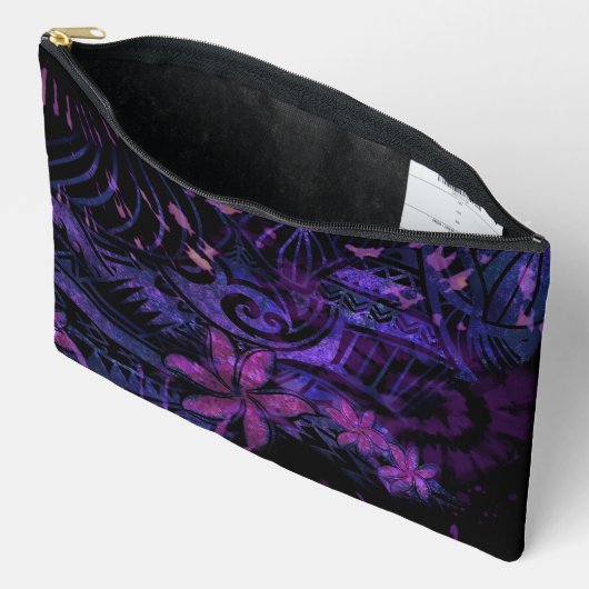Luminescent Purple Tribal Plumeria Cosmetic Bag – アクセサリーポーチ (見開き)
