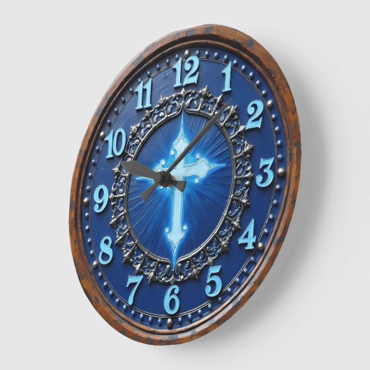 Luminous Azure Cross Ornate ラージ壁時計 (傾斜)
