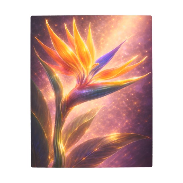 Luminous Bird of Paradise Metal Art Tropical メタルプリント (正面)