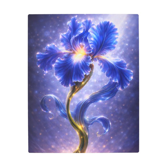 Luminous Blue Bloom Fantasy Flower Metal Wall Art メタルプリント (正面)
